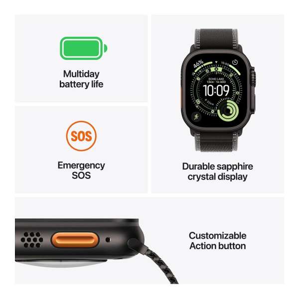 Apple Watch Ultra 3 Cellular 49mm Black Titanium Case with Black Alpine Loop Large