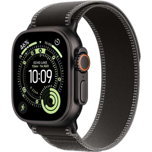 Apple Watch Ultra 3 Cellular 49mm Black Titanium Case with Black/Charcoal Trail Loop S/M