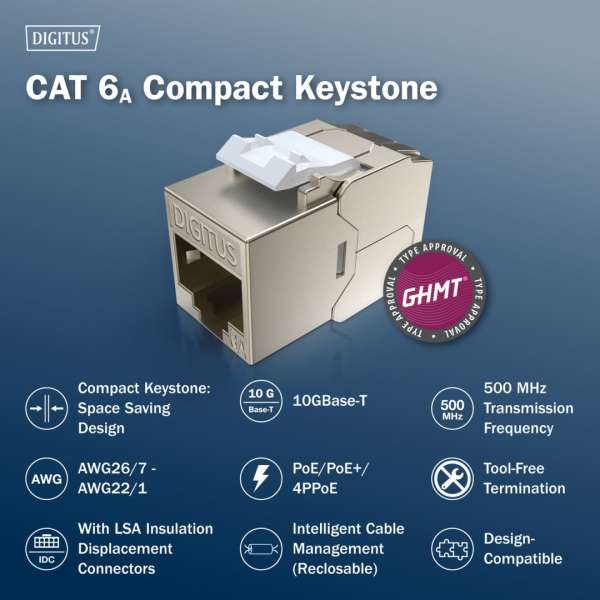 Digitus CAT 6A Keystone Jack, shielded,Re-embedded 4pc