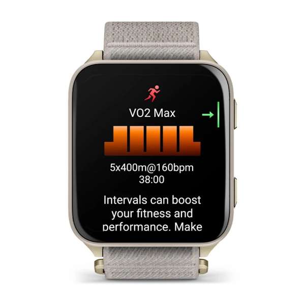 Garmin Venu X1 Soft Gold with Titanium Caseback and French Grey Nylon Band