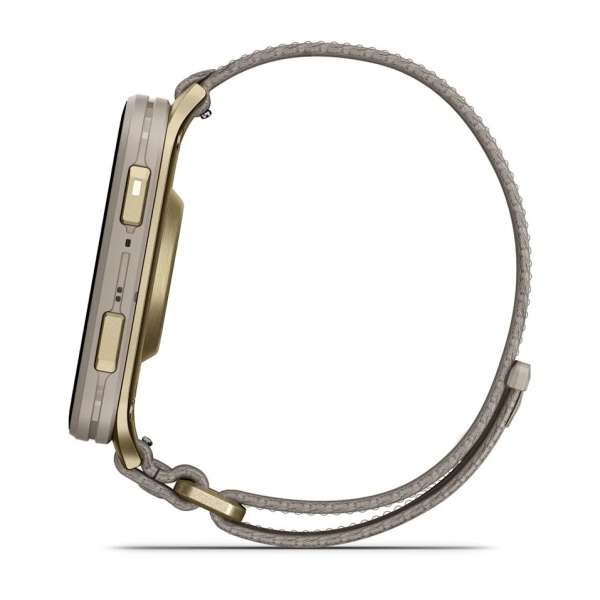 Garmin Venu X1 Soft Gold with Titanium Caseback and French Grey Nylon Band