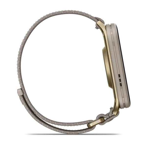 Garmin Venu X1 Soft Gold with Titanium Caseback and French Grey Nylon Band