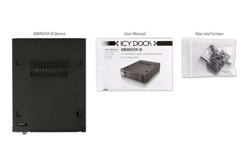 IcyDock ToughArmor MB992SK-B Full Metal 2 Bay 2.5” SATA/SAS HDD & SSD Mobile Rack for External 3.5" Drive Bay