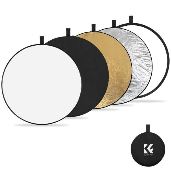 K&F Concept 5in1 derítőlap, reflektor, 56cm (fehér, fekete, arany, ezüst, transparens) + hordtáska
