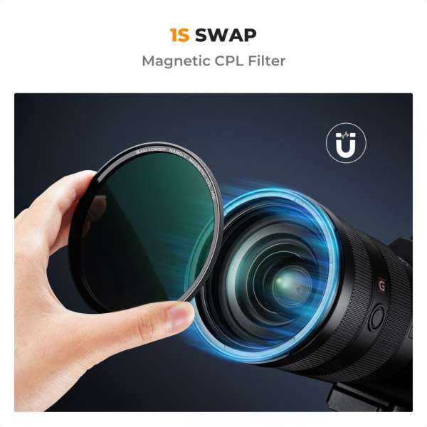 K&F Concept C Series CPL mágneses cirkuláris polár szűrő, mágneses adapterrel, 82 mm